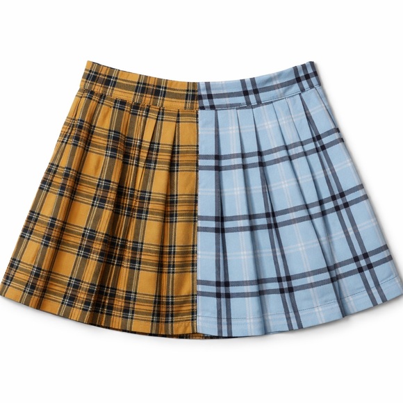 Other Dresses & Skirts - Two-Tone Plaid Pleated Mini Skirt - Mustard & Light Blue